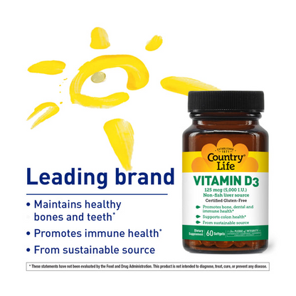 Country Life Vitamins Vitamin D3 5,000 I.U. 60 Softgels