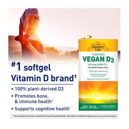 Country Life Vitamins Vegan D3 30 Softgels