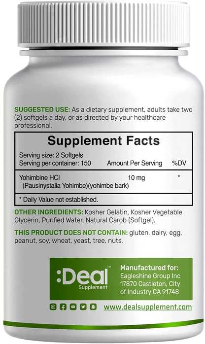 Deal Supplement Yohimbine HCL 10mg, 300 Softgels