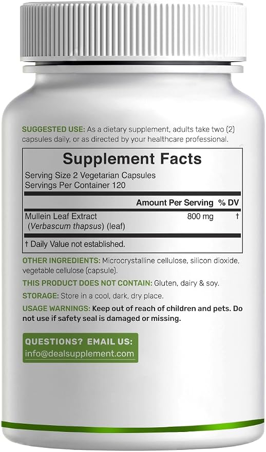 Deal Supplement Mullein Leaf 20,000mg Herbal Equivalent, 240 Veggie Capsules