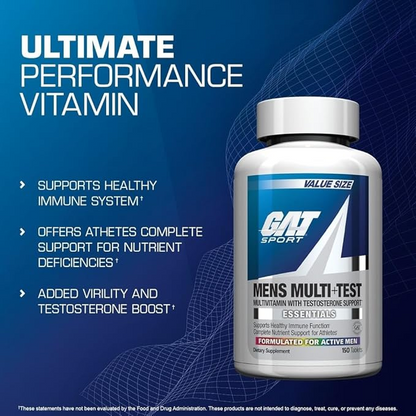 GAT Sport Men's Multi Test Multivitamin with Testosterone Support, Supports Healthy Immune Function, Formulated for Active Men, Dietary Supplement,60 Tablets