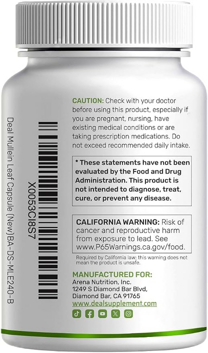 Deal Supplement Mullein Leaf 20,000mg Herbal Equivalent, 240 Veggie Capsules