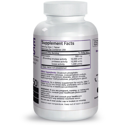 Bronson Vitamins Multiple Digestive Enzymes Amylase Protease Lipase - 250 Tablets