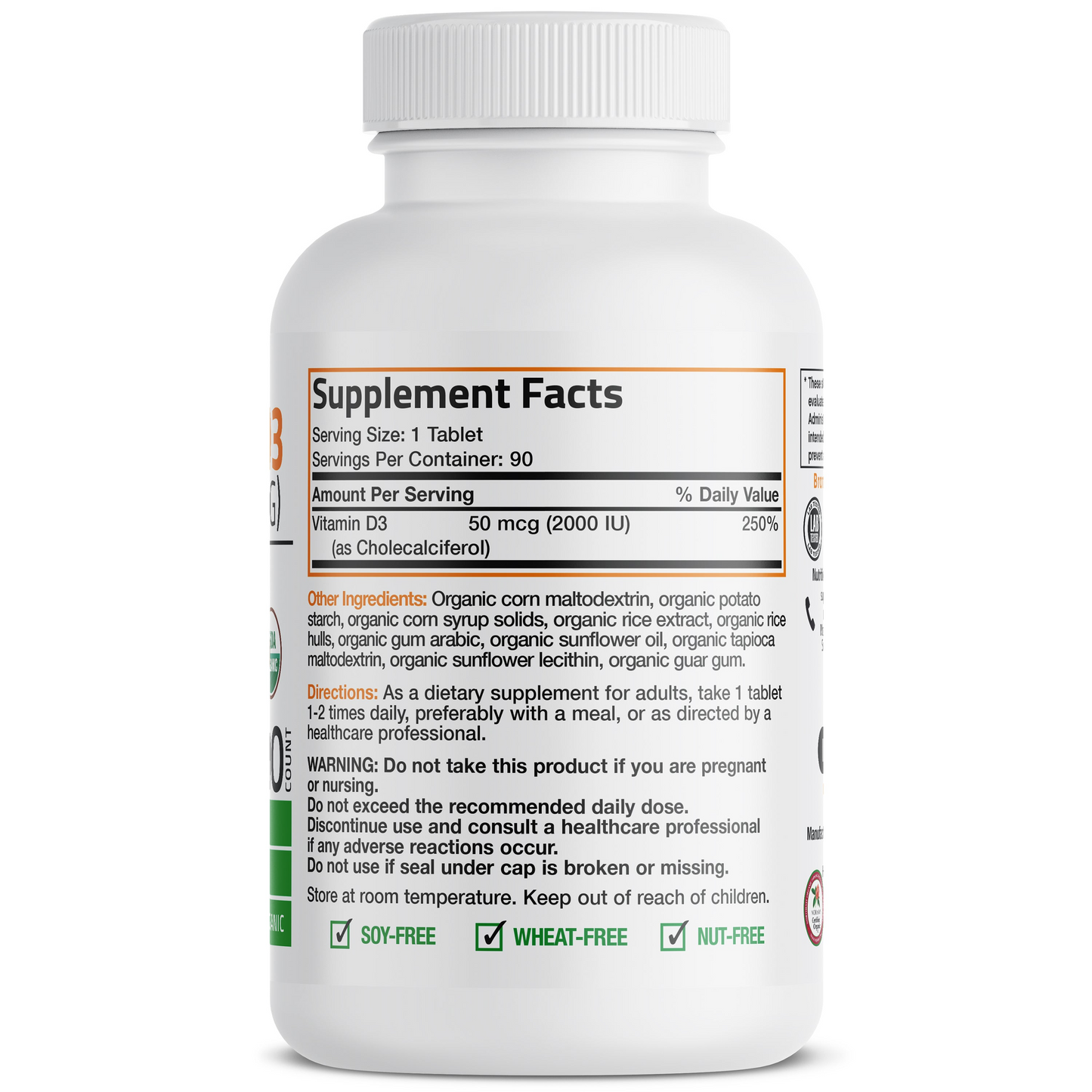 Bronson Vitamins Vitamin D3 Usda Certified Organic - 2,000 Iu 90 Tabs