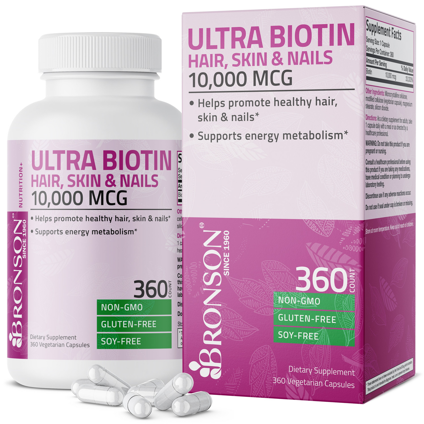 Bronson Vitamins Ultra Biotin Hair, Skin & Nails - 10,000 Mcg 120 Caps