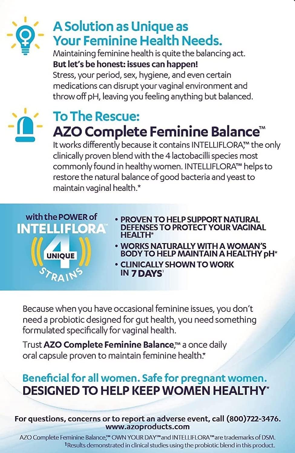 AZO Complete Feminine Balance Daily Probiotic - Supports Vaginal Health, Restores pH & Good Bacteria Balance, Clinically Proven, 30 Capsules