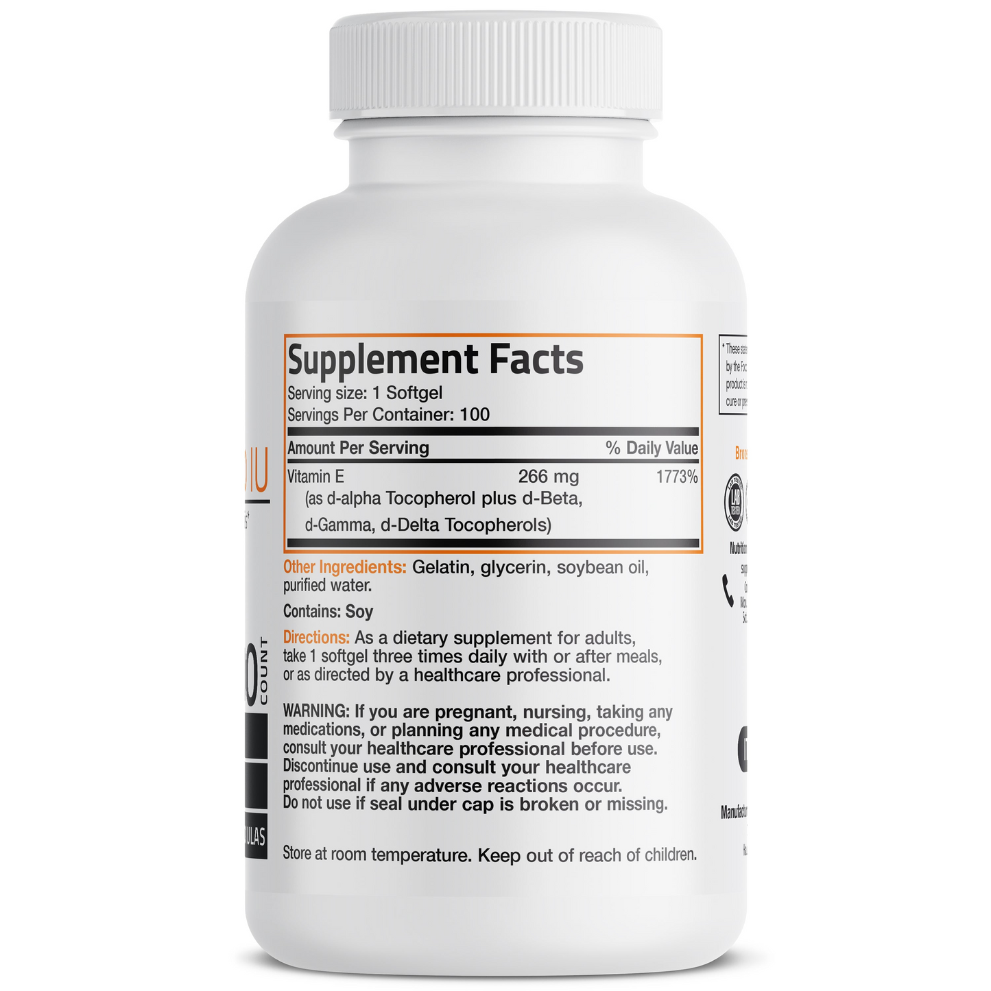 Bronson Vitamins Natural Vitamin E Complex - 400 Iu 100 Softgels