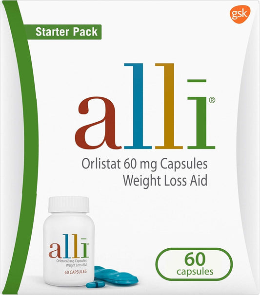 Alli Orlistat 60mg Starter Pack – Non-Prescription Weight Loss Aid, 60 Capsules