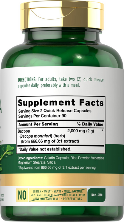 Carlyle Nutritionals Bacopa Monnieri 2000mg per serving | 180 Capsules
