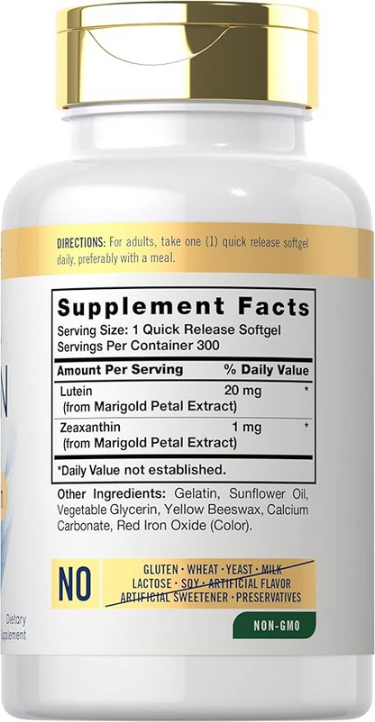 Carlyle Nutritionals Lutein 20mg & Zeaxanthin | 300 Softgels