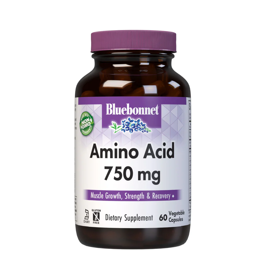 Bluebonnet Amino Acid 750 mg Capsules – Muscle Growth, Strength & Repair, 120 Vegetable Capsules
