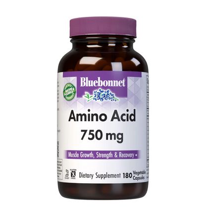 Bluebonnet Amino Acid 750 mg Capsules – Muscle Growth, Strength & Repair, 120 Vegetable Capsules