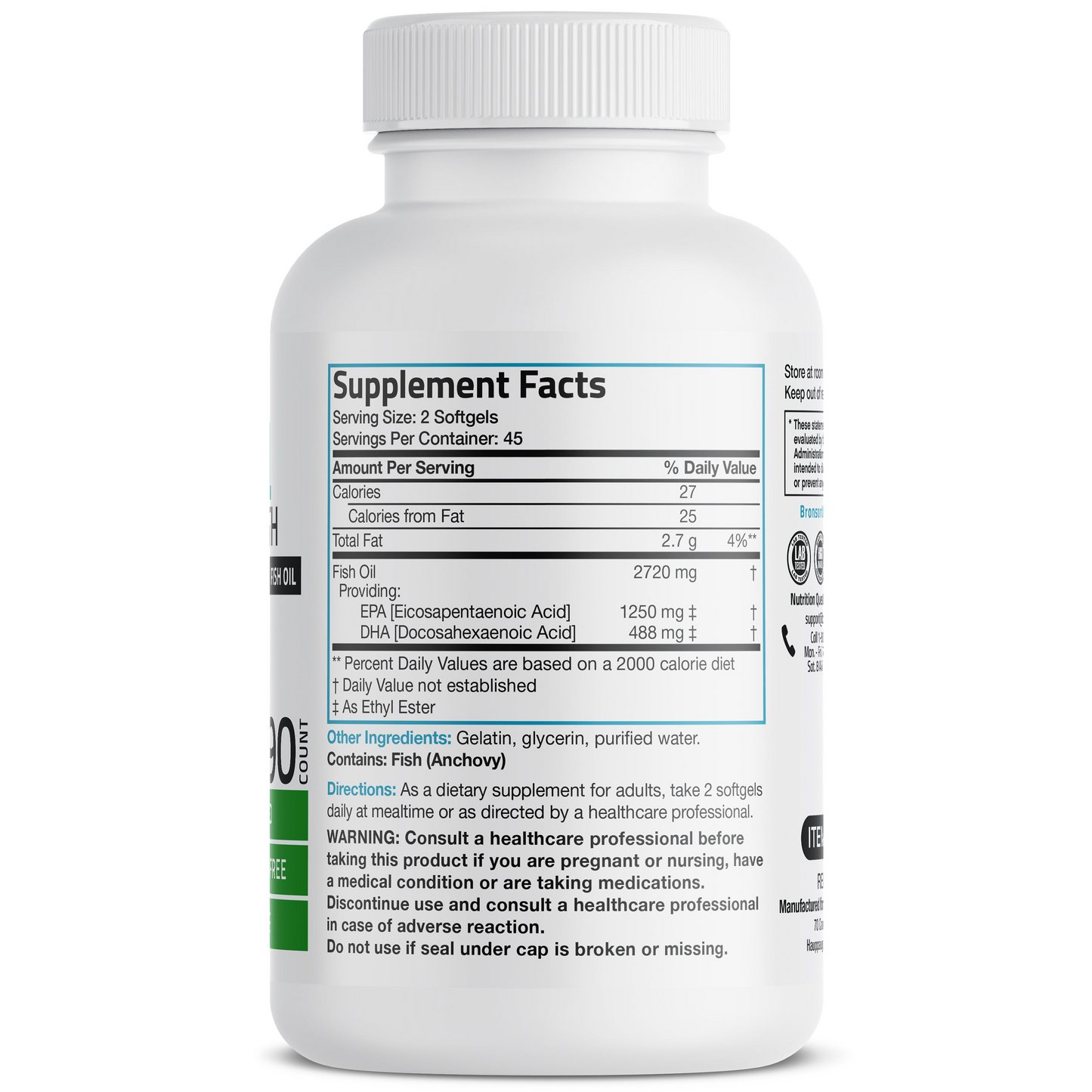 Bronson Vitamins Omega-3 Fish Oil Epa Dha Triple Strength - 2,720 Mg 90 Softgels