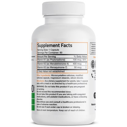 Bronson Vitamins Vitamin K Triple Play™ with K1 and K2 - 550 Mcg 90 Caps