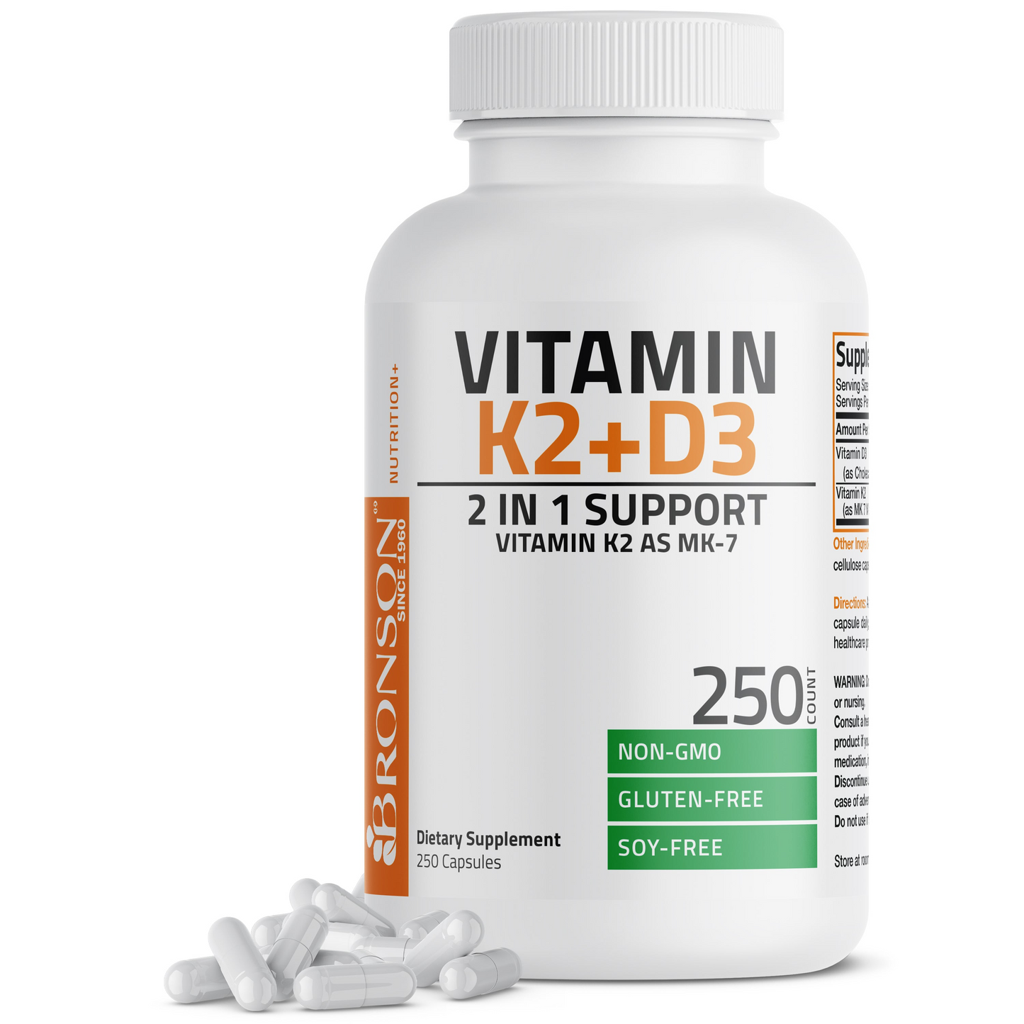 Bronson Vitamins Vitamin K2 Mk-7 Plus Vitamin D3 60 Caps