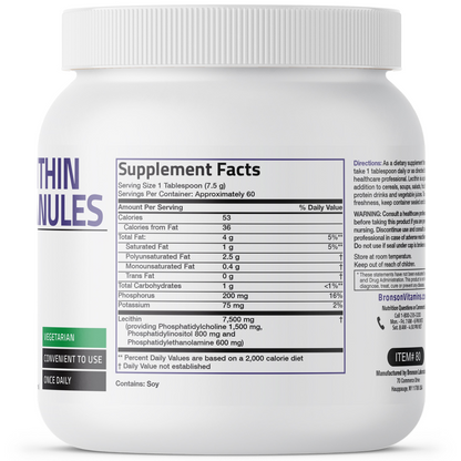 Bronson Vitamins Lecithin Granules Vegetarian - 7,500 Mg - 1 Lb (454g)