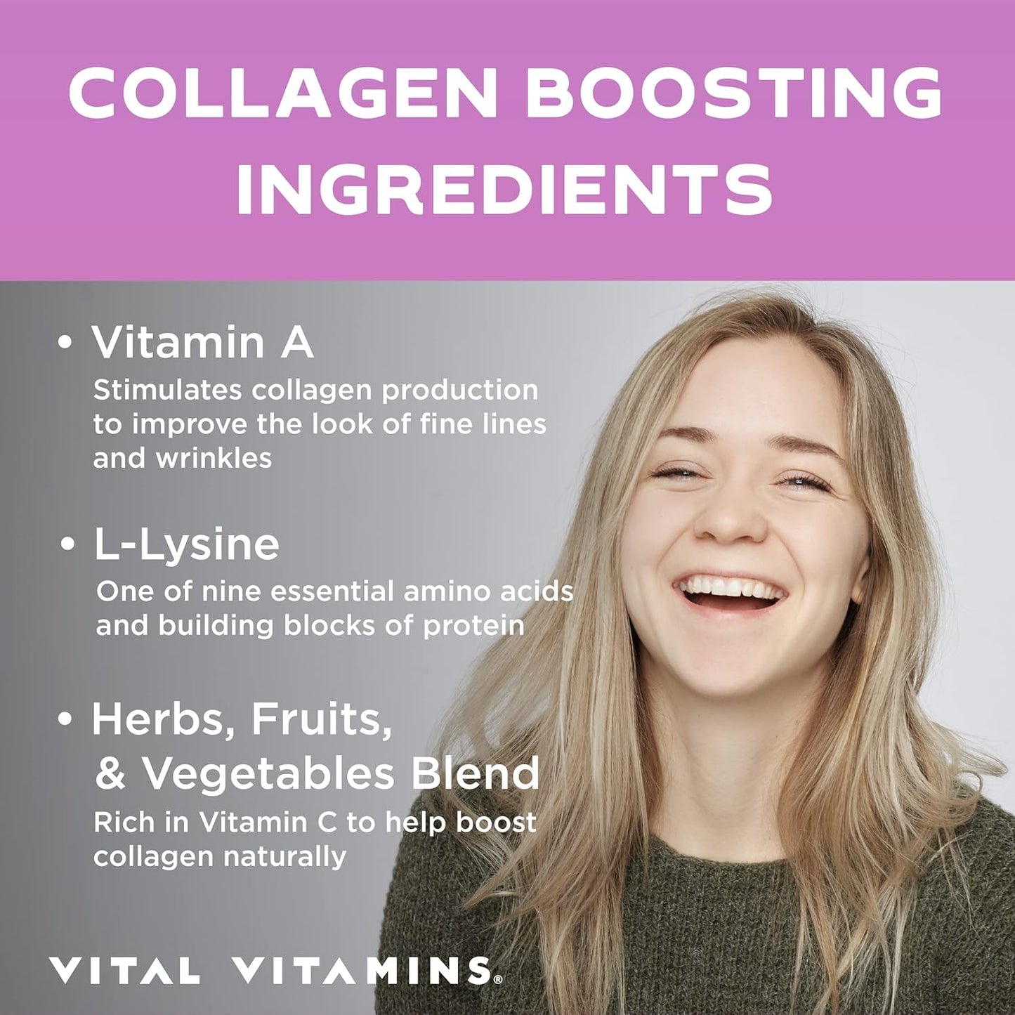 Vital Vitamins Vegan Collagen Booster Hair, Skin, Nails & Joint Support, 60 Capsules