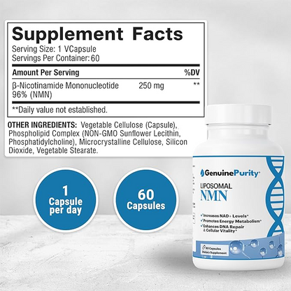 Genuine Purity™ Liposomal Nmn - Cellular Regeneration & Dna Health Supplement - 60 Capsules