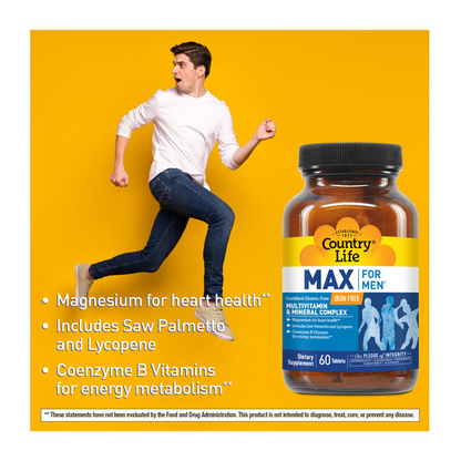 Country Life Vitamins Max for Men® Iron Free Multivitamin 60 Tabs