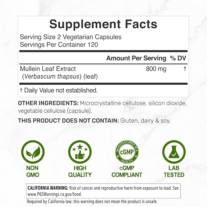 Deal Supplement Mullein Leaf 20,000mg Herbal Equivalent, 240 Veggie Capsules