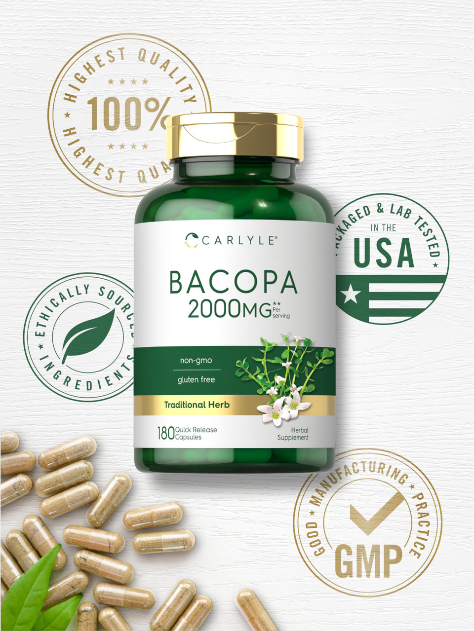Carlyle Nutritionals Bacopa Monnieri 2000mg per serving | 180 Capsules