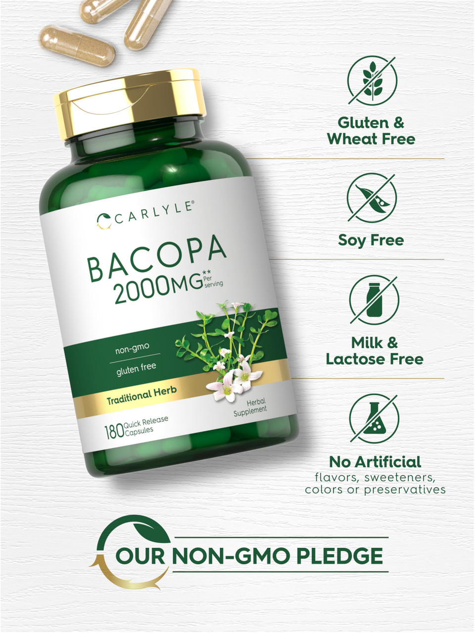 Carlyle Nutritionals Bacopa Monnieri 2000mg per serving | 180 Capsules