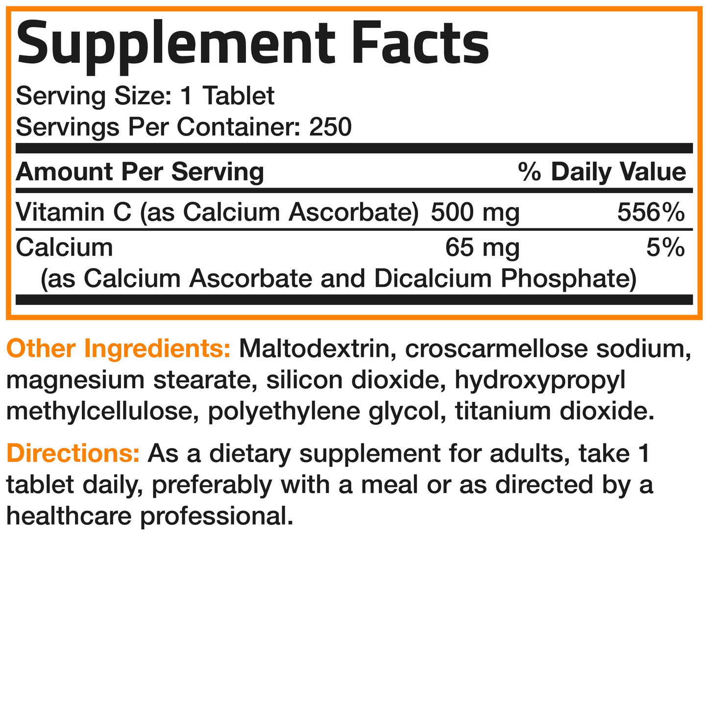 Bronson Vitamins Buffered Vitamin C with Calcium Ascorbate - 500 Mg - 250 Tablets