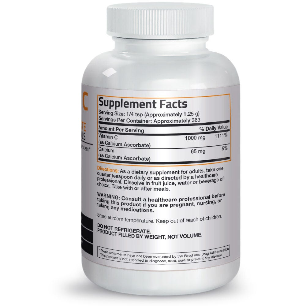 Bronson Vitamins Vitamin C Non-Acidic Calcium Ascorbate Crystals - 1,000 Mg - 1 Lb (454g)