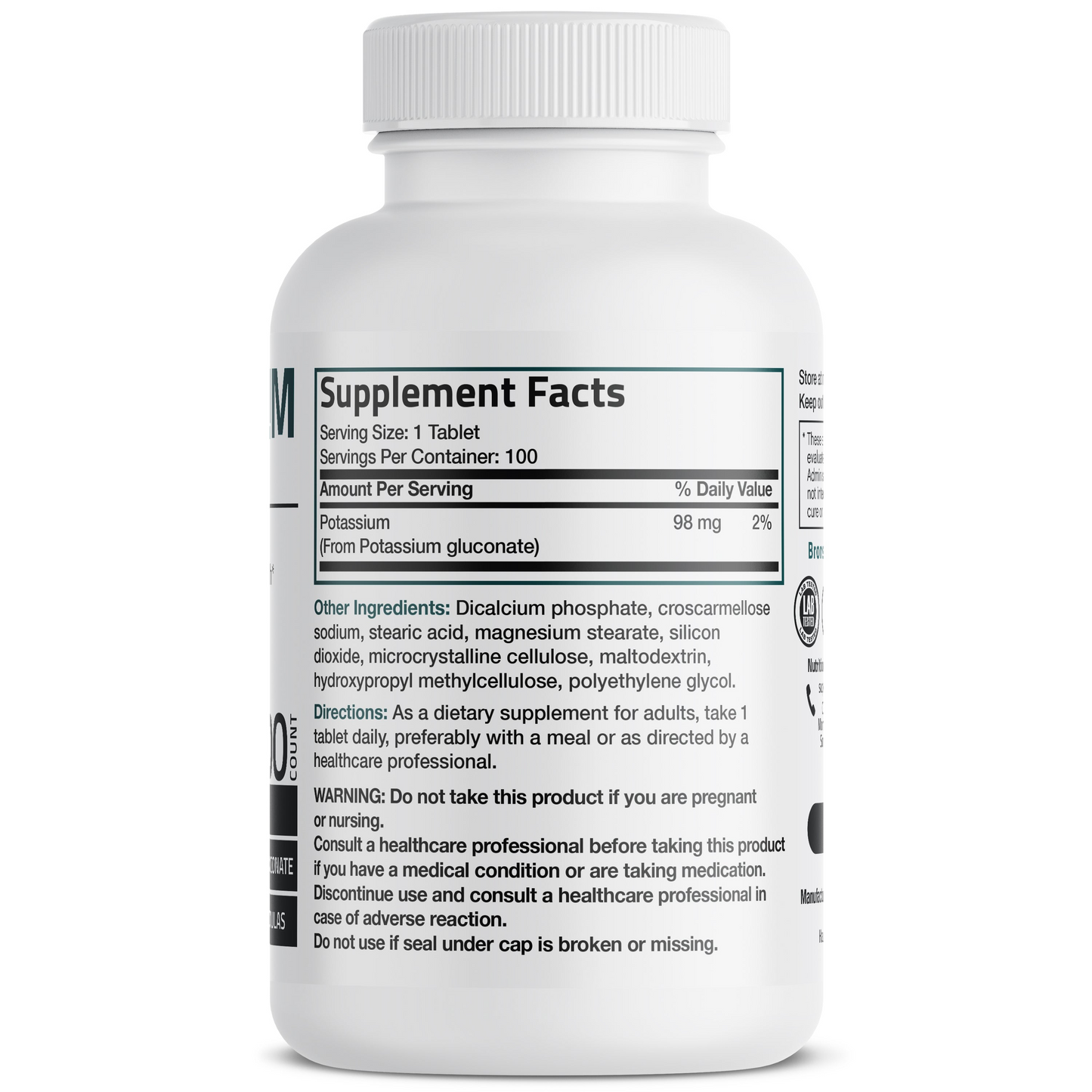 Bronson Vitamins Potassium Gluconate - 98 Mg - 100 Tablets