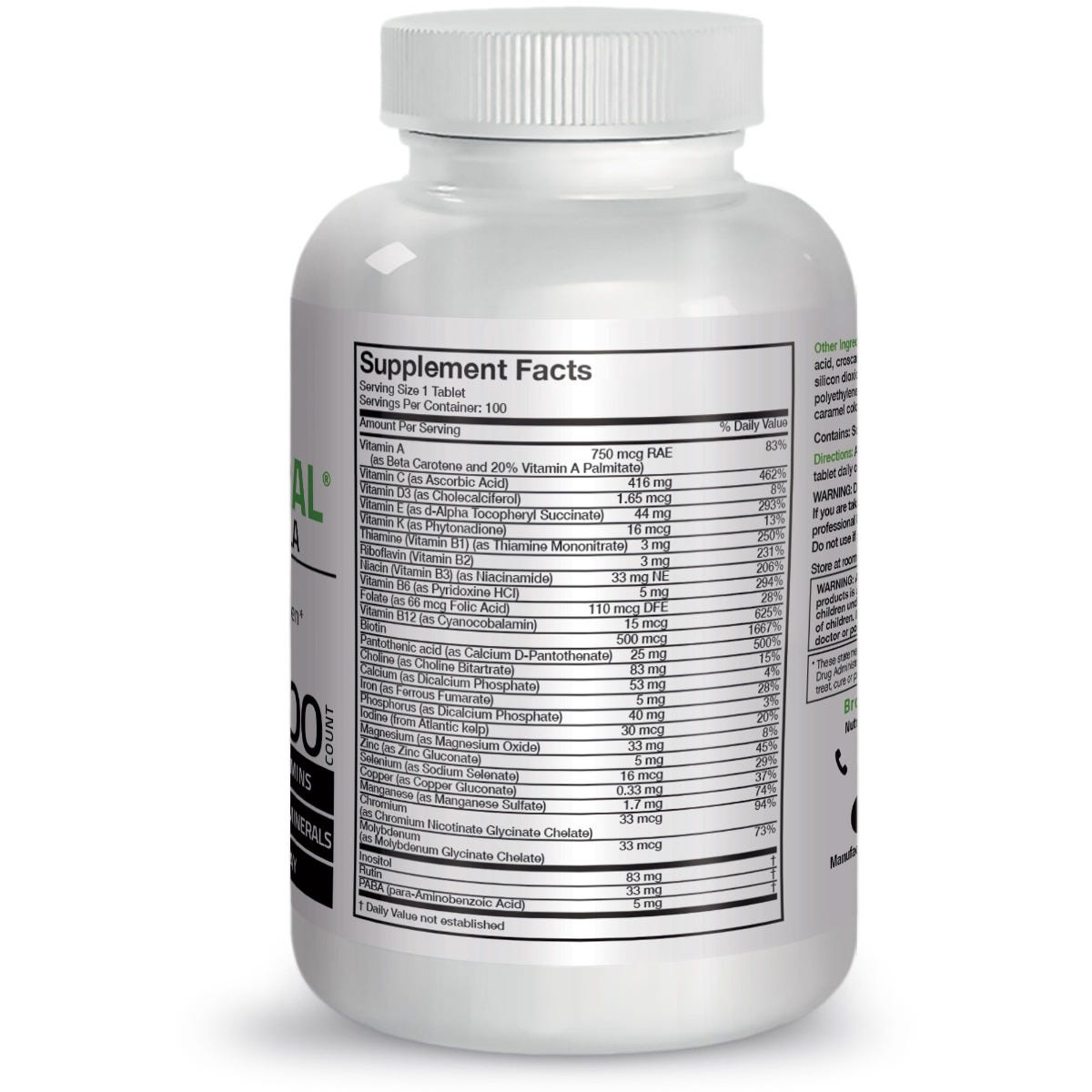 Bronson Vitamins Fortified Vitamin & Mineral Insurance Formula® Once Daily 100 Tabs