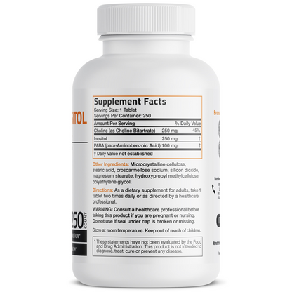 Bronson Vitamins Choline with Inositol and Paba - 250 Tablets
