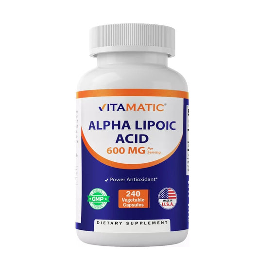 Vitamatic Alpha Lipoic Acid 600mg - Antioxidant Supplement 240 Veg Capsules - Quality Ala for Energy, Nerve & Skin Health