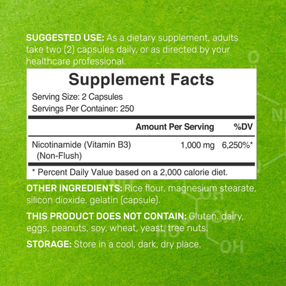 Deal Supplement Nicotinamide Vitamin B3 1,000mg Per Serving, 500 Capsules