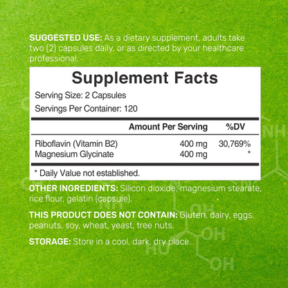 Deal Supplement Vitamin B2 400mg (Riboflavin) | with Magnesium Glycinate 400mg, 240 Capsules