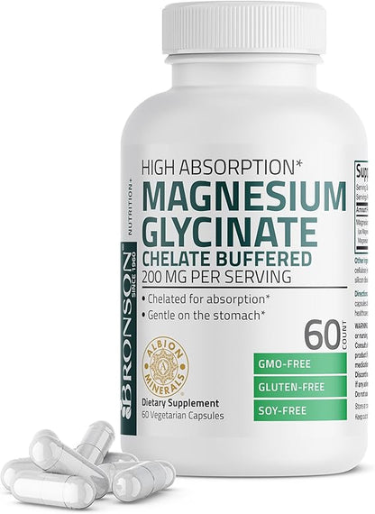 Bronson Vitamins Magnesium Glycinate Extra Strength 60 Tabs