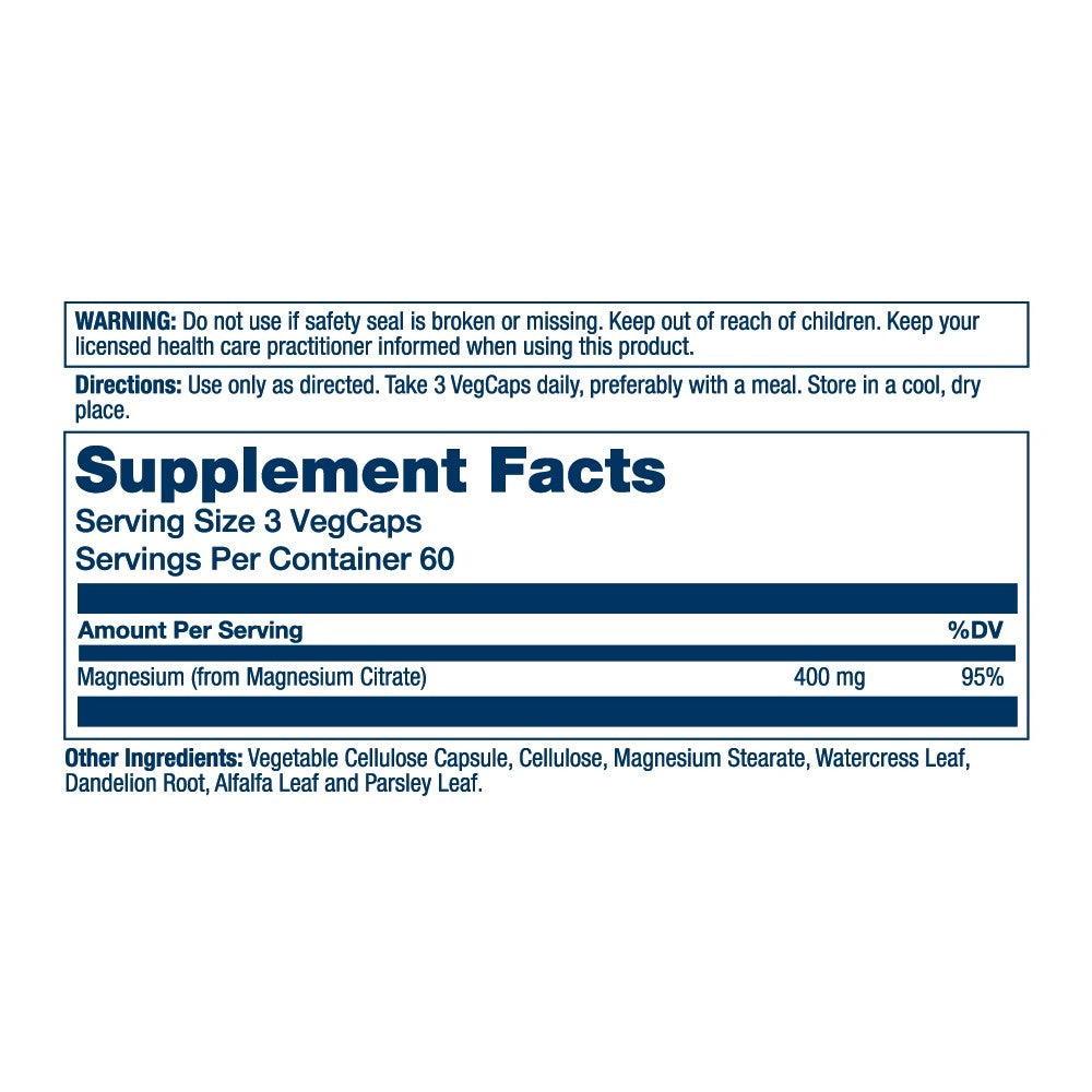 Solaray Magnesium Citrate 400mg - FDA Approved - Bone Health & Muscle Support - 180 VegCaps