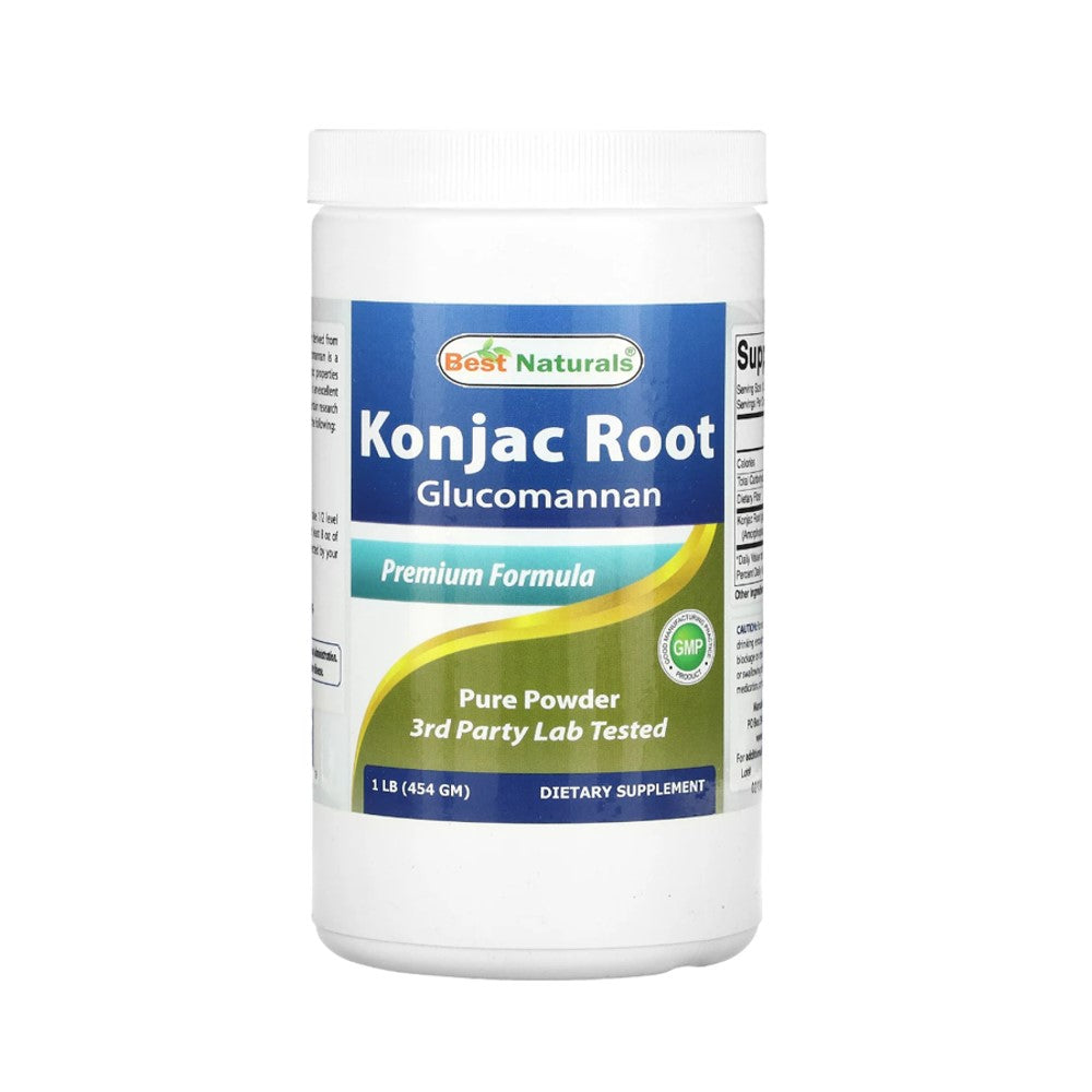 Best Naturals Konjac Root Glucomannan – Premium Formula, Pure Powder, 3rd Party Lab Tested, GMP Certified | 1 LB (454g) Dietary Supplement