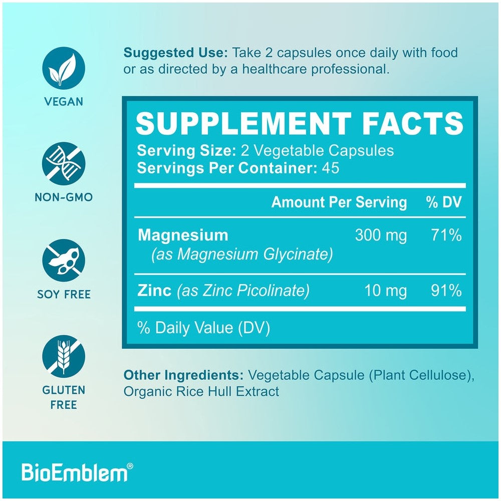 BioEmblem High Absorption Magnesium Glycinate with Zinc - 300mg