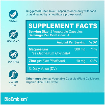 BioEmblem High Absorption Magnesium Glycinate with Zinc - 300mg