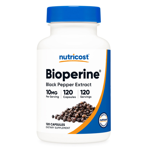 Nutricost BioPerine Black Pepper Extract – 10mg for Enhanced Absorption | 120 Capsules