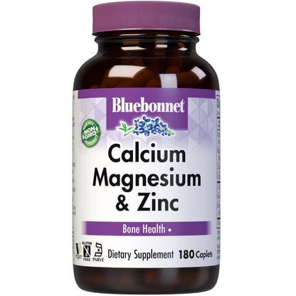 Bluebonnet Calcium Magnesium & Zinc 180 Caplets – Bone Strength & Immune Support