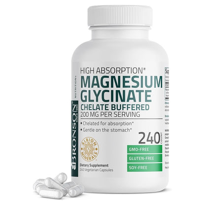 Bronson Magnesium Glycinate 200 mg High Absorption Chelated Buffered