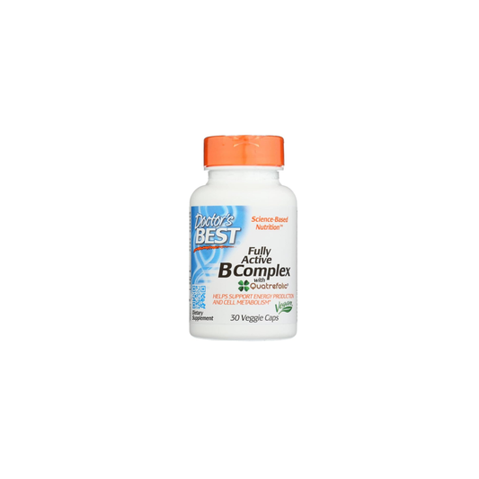 Doctor's Best Fully Active B-Complex with Quatrefolic – Supports Energy Production & Cellular Metabolism | 30 Veggie Caps