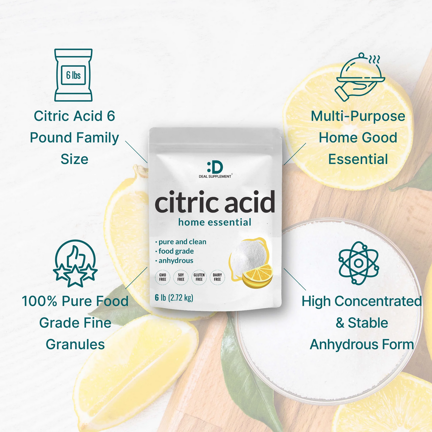 Deal Supplement Citric Acid 6 Pounds Fine Granular Powder 2.72kg