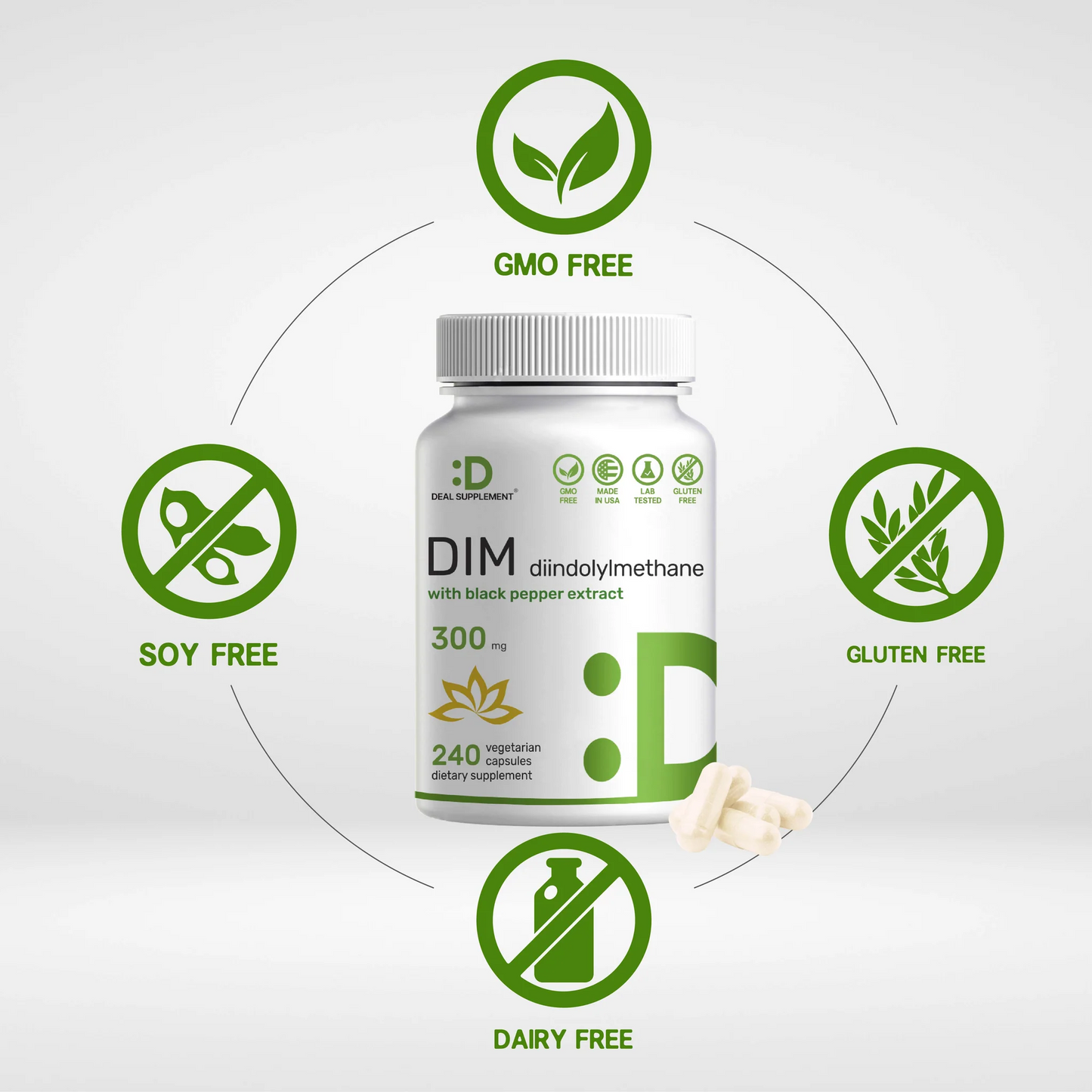 Deal Supplement DIM with Black Pepper Extract 300mg, 240 Vegetarian Capsules