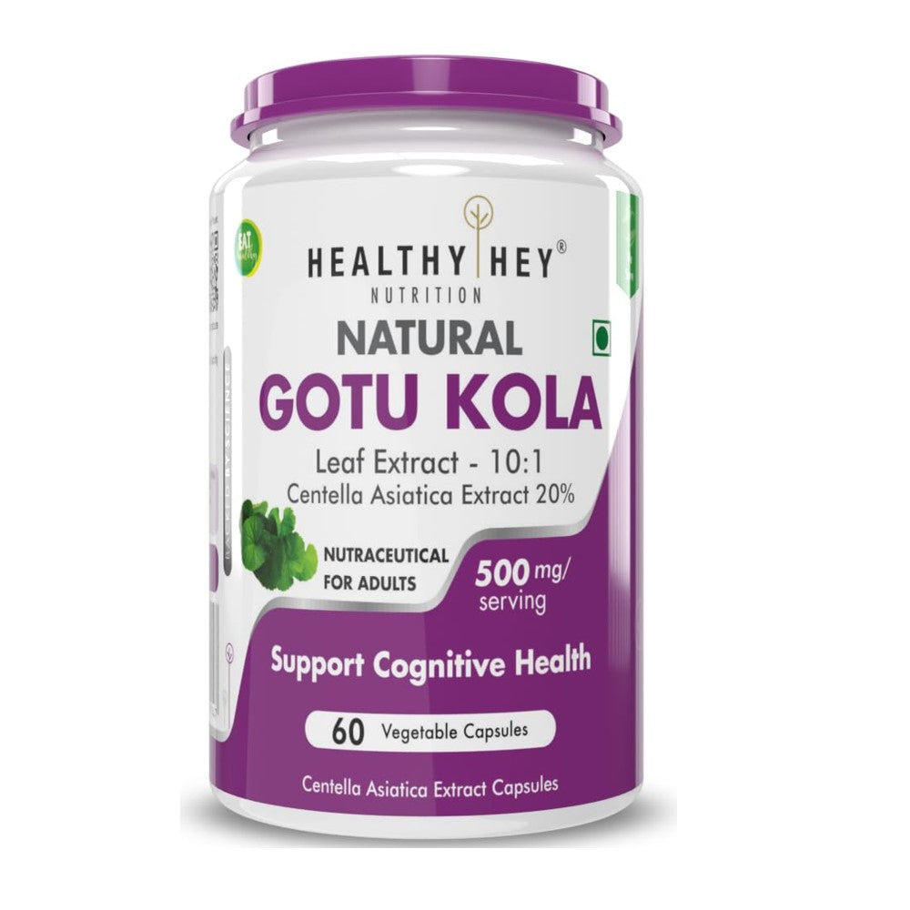 HealthyHey Nutrition Natural Gotu Kola Leaf Extract – 500mg | 10:1 Centella Asiatica Extract (20%) for Cognitive Support – 60 Veg Capsules