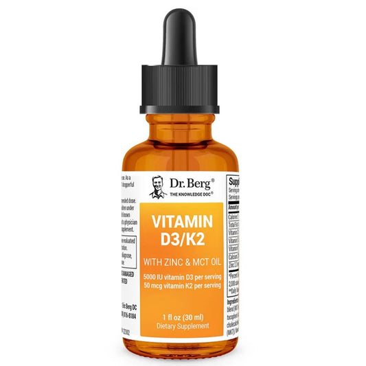 Dr. Berg D3 & K2 with Zinc & MCT Oil  – 5000 IU Vitamin D3 + 50 Mcg K2