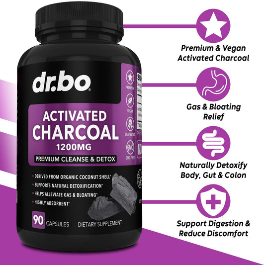 Dr.Bo Activated Charcoal 1200 Mg Premium Cleanse & Detox 90 Capsules