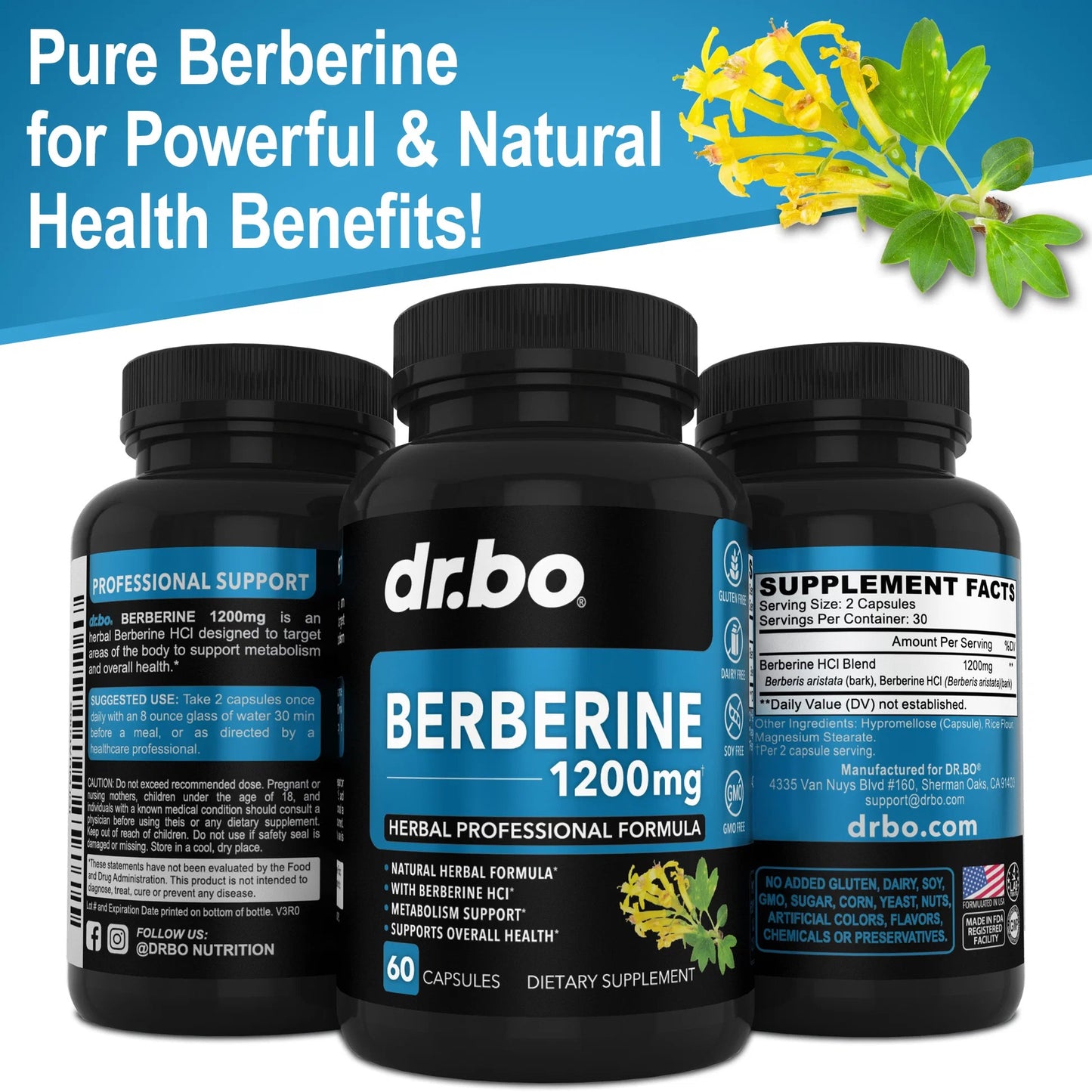 Dr.Bo Berberine 1200mg Berberine HCL Supplement for Healthy Metabolic Support