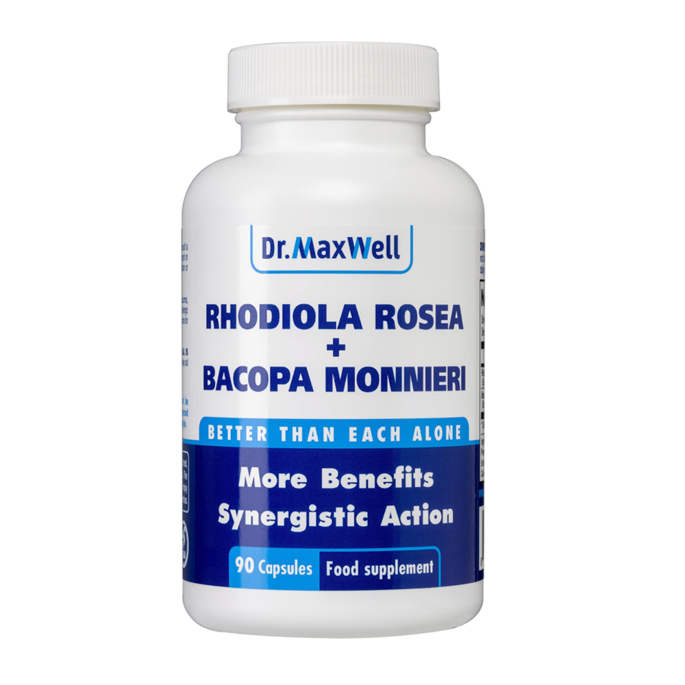 Dr. MaxWell Rhodiola Rosea + Bacopa Monnieri – Synergistic Formula for Cognitive Support, Stress Relief & Mental Clarity | 90 Capsules | Food Supplement